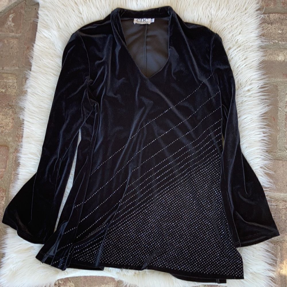 CDC Wear Black Velvet V-Neck Long Line Tunic Size 14 With Glitter Embezzlement
